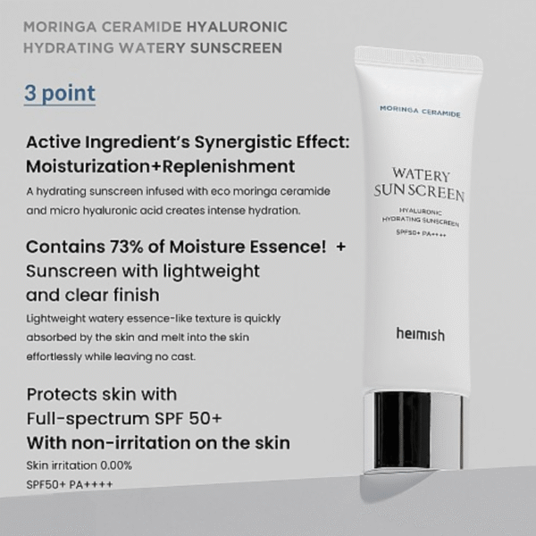 Heimish Moringa Ceramide Hyaluronic Acid Hydrating Watery Sunscreen 50ml - Image 4