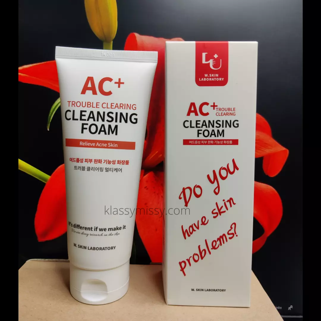 W.Skin Laboratory AC+ Trouble Clearing Cleansing Foam 150ml W.Skin AC+ acne foam cleanser tube