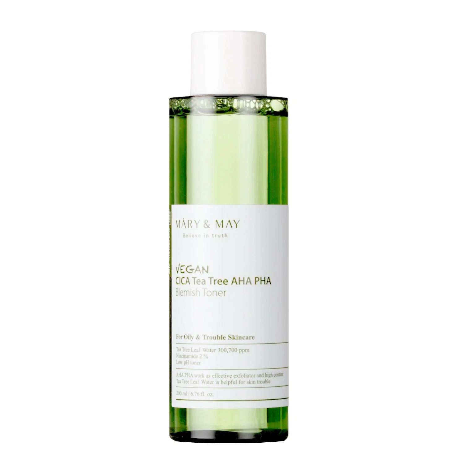 Mary&May Vegan CICA Tea Tree AHA PHA Toner 200ml Mary&May CICA Tea Tree exfoliating toner bottle