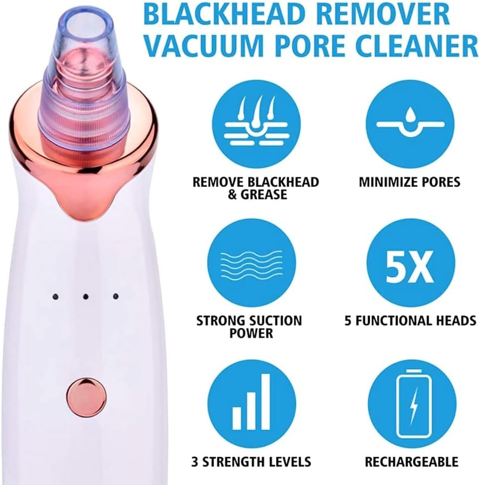 Skinnora Rechargeable Skin Care Vacuum Suction Pimple Blackhead Pore Cleaner Skinnora blackhead remover vacuum with 5 heads