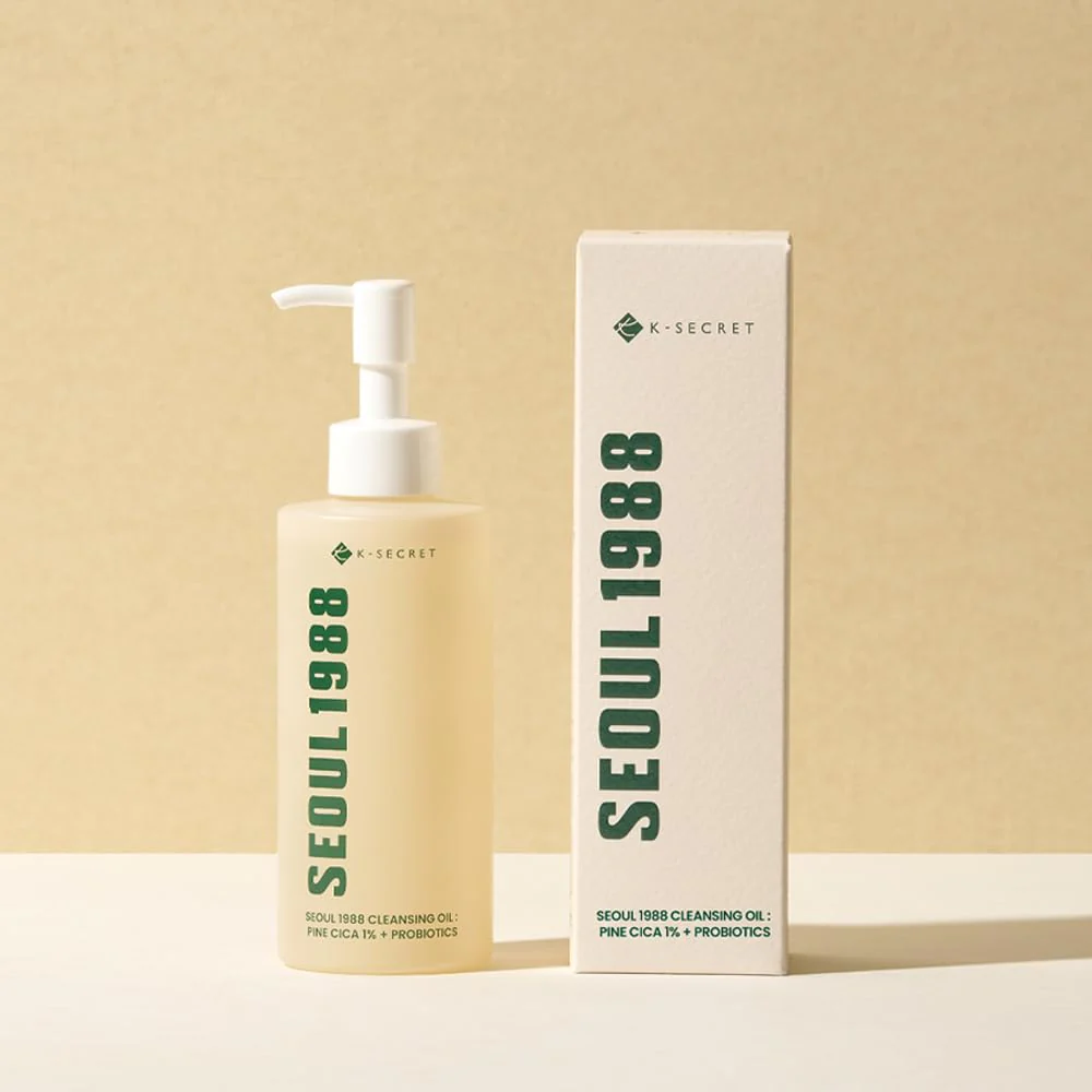 K-Secret Seoul 1988 Cleansing Oil : Pine Cica 1% + Probiotics 200ml K-Secret cleansing oil bottle with pine cica and probiotics