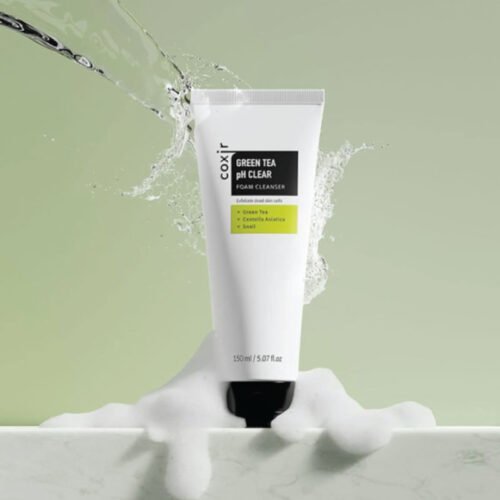 Coxir Green Tea pH Clear Foam Cleanser tube with calming ingredients